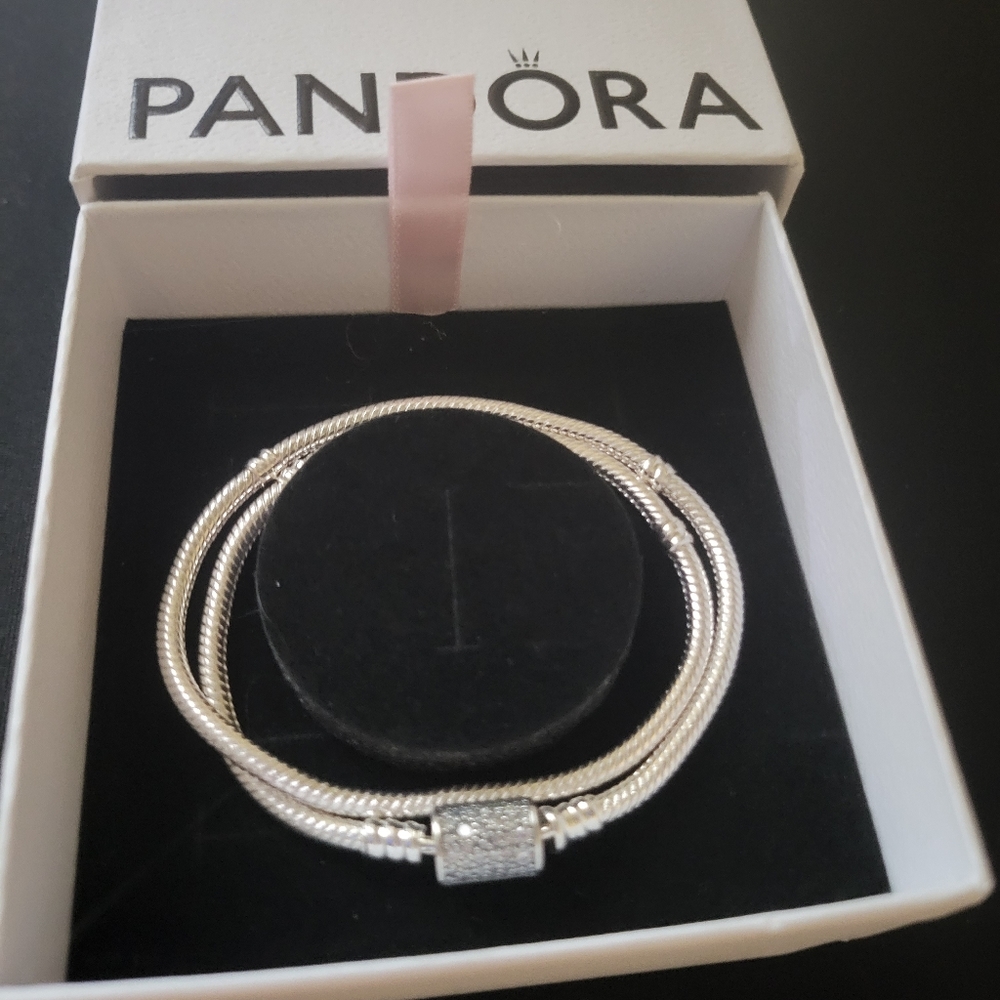 Pandora moments double wrap barrel clasp snake chain bracelet